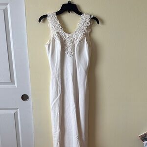 Ivory Sleeveless Maxi Dress with Crochet Yoke
